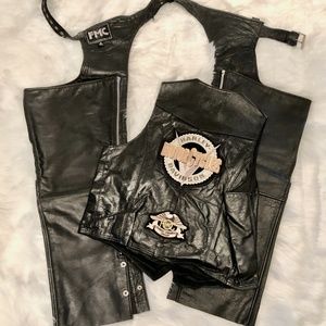Leather Motorcycle Chaps & Leather Vest